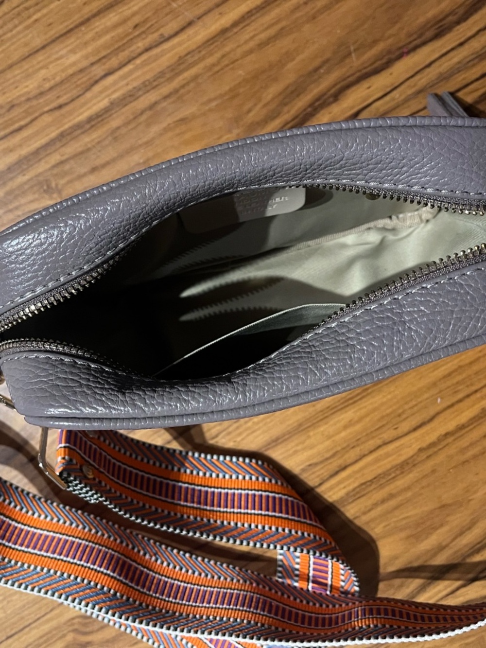 Grey Genuine Leather Crossbody Bag, orange strap, made in Italy, Elie Beaumont - Picture 5 of 9